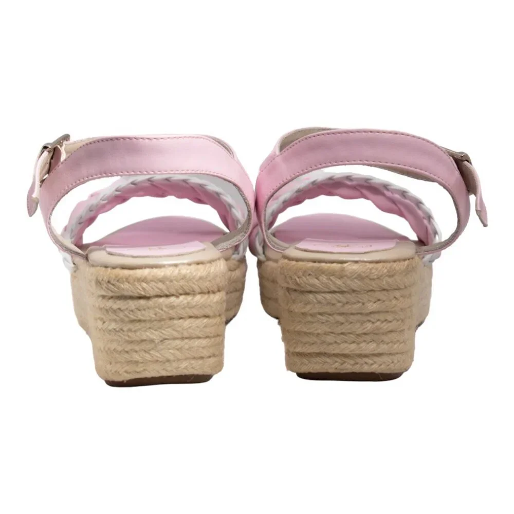 NIB Two Pretty Girls Pink & White Braided Espadrille Wedge Sandal